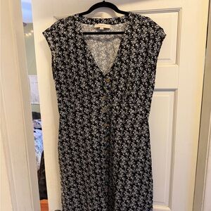 LOFT Black and White Floral Midi Dress